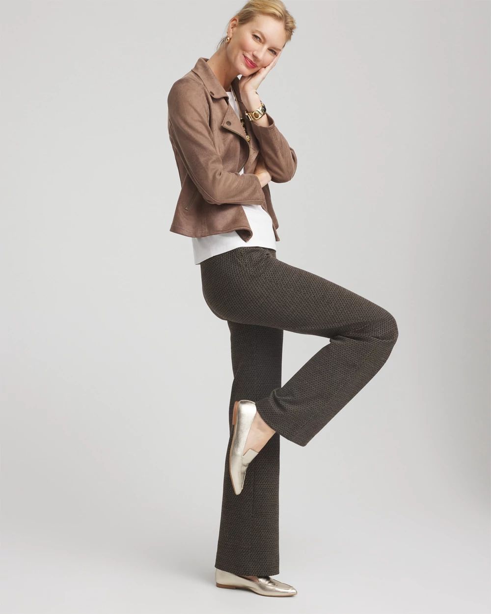 【新品】CARORIE LIGHT PONTE TAPERED PANTS[L] Ultra-Stretch Ponte Straight Leg Pants